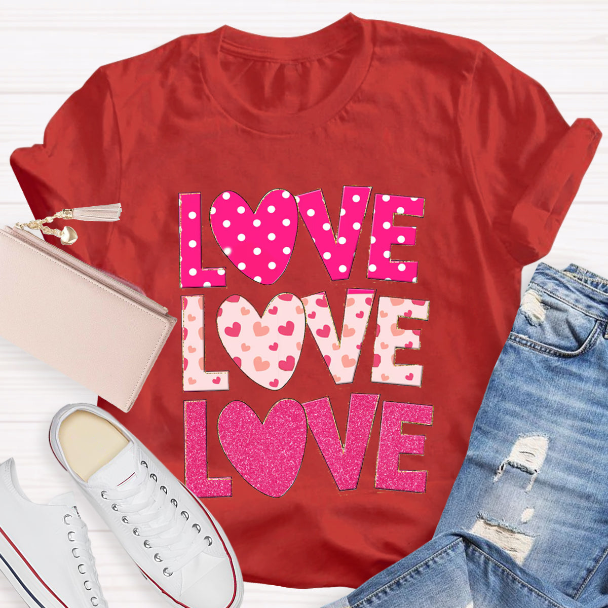 Valentine Day Pink Heart Love T-Shirt