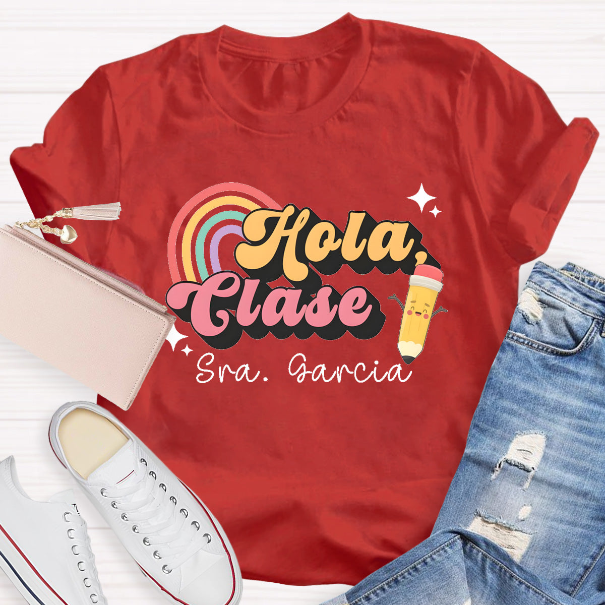 Personalized Name Hola Clase Spanish Teacher T-Shirt