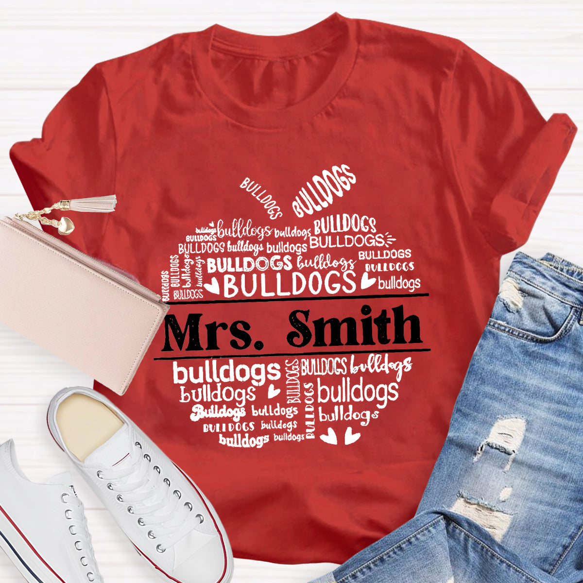 Personalized Name And Mascot bulldogs Teacher T-Shirt