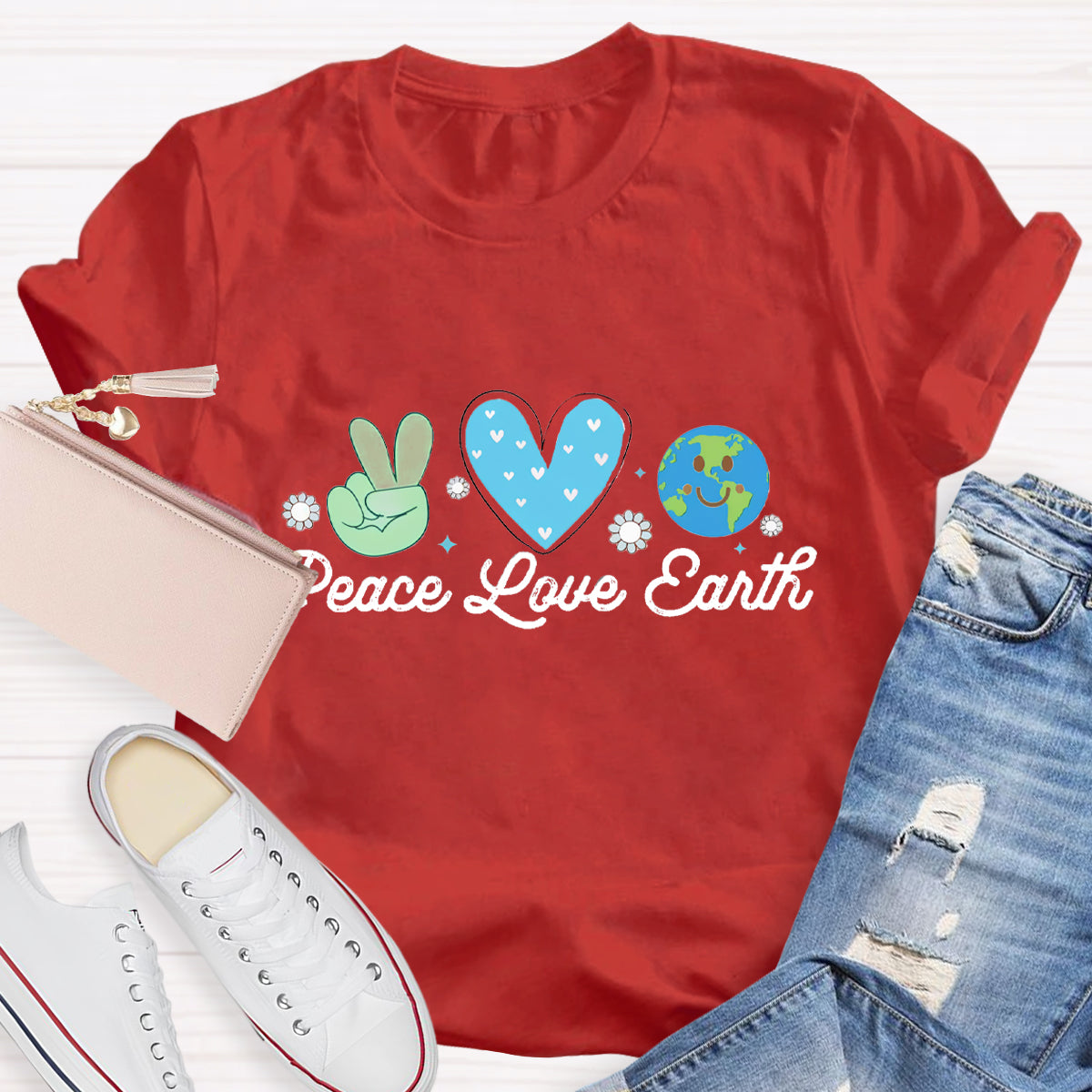 Peace Love Earth Teacher T-Shirt