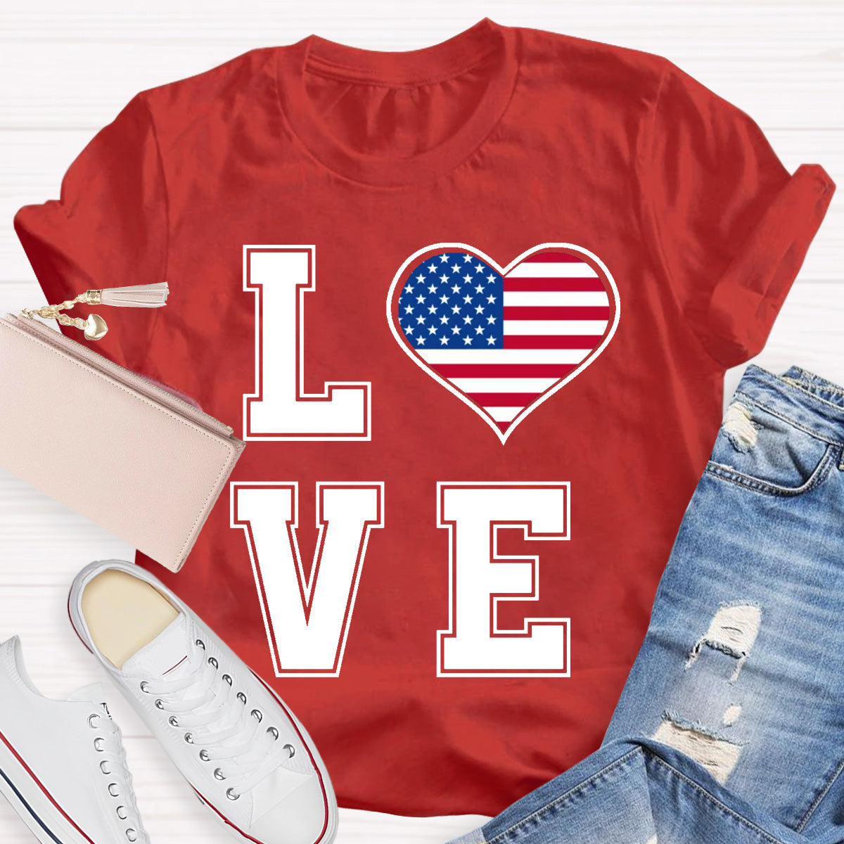 American Flag Love Teacher T-Shirt