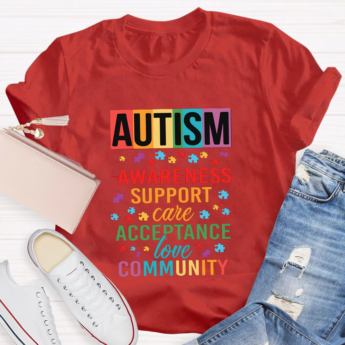 Autism Awareness Support Care Acceptance Love T-Shirt