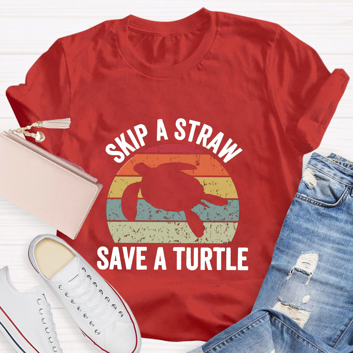 Skip A Straw Save A Turtle Earth Day T-Shirt