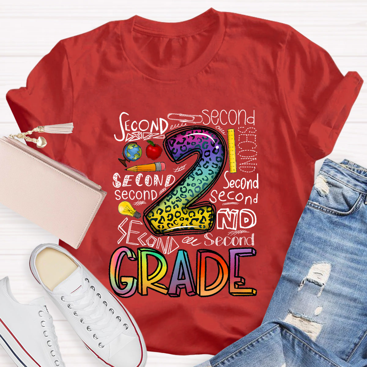 Personalized Grade Leopard  2nd Grade Teacher T-Shirt