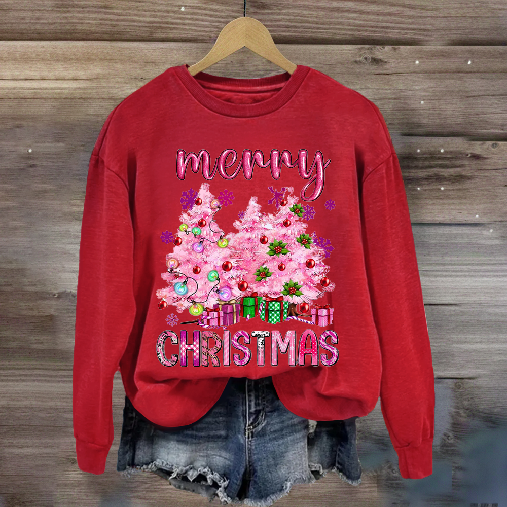Pink Christmas Trees Teacher Sweatshirt