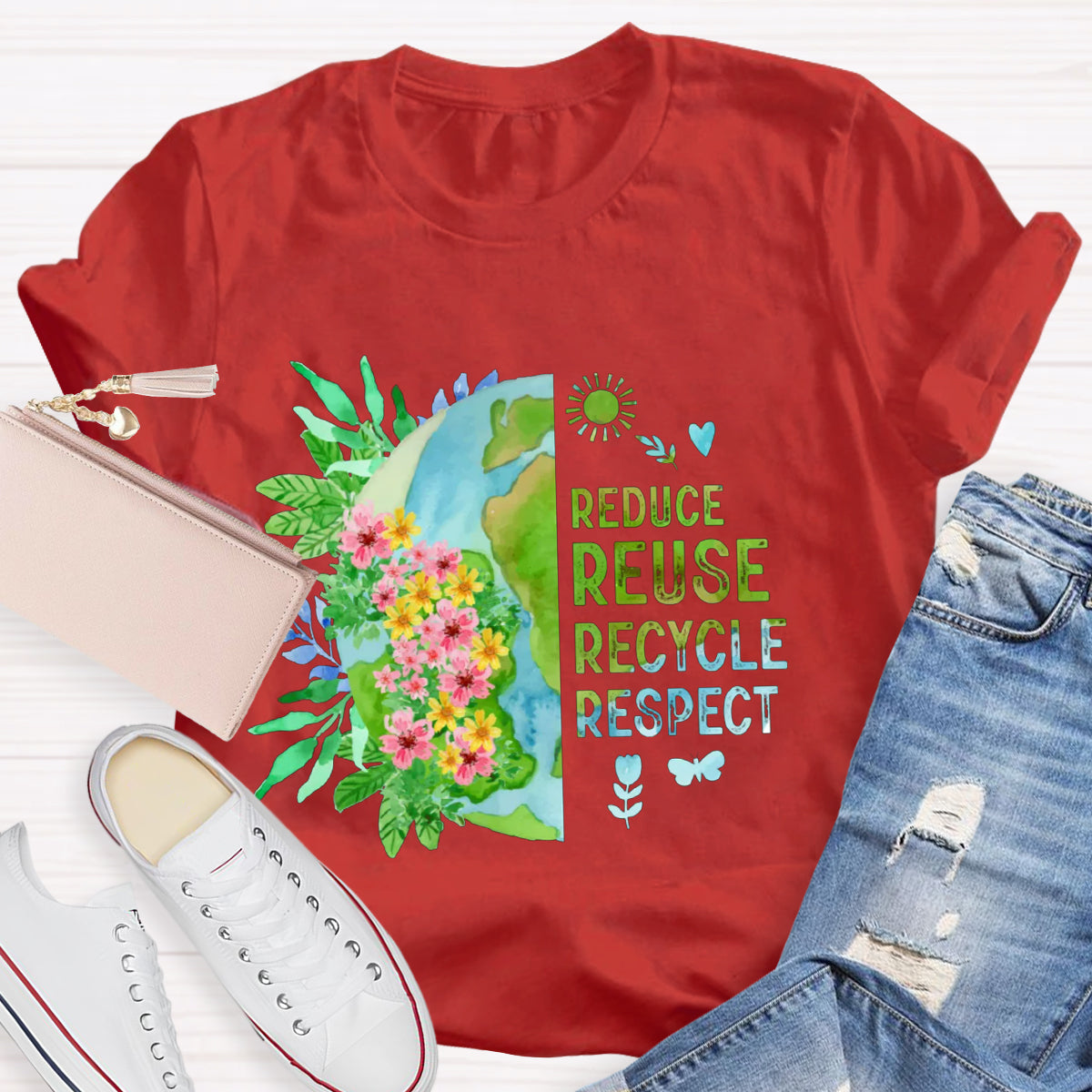 Recycle Respect Flower Planet Earth Day T-Shirt