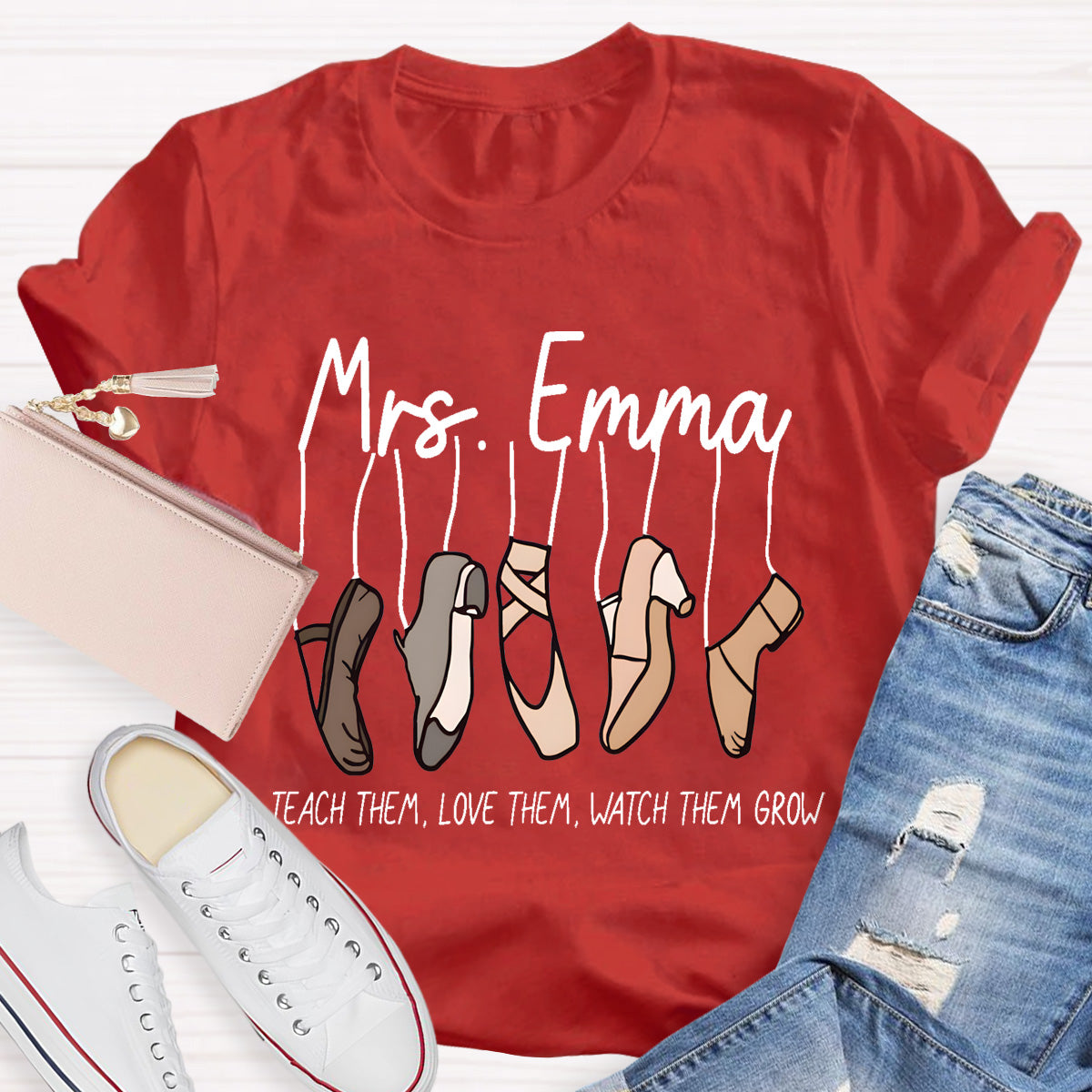 Personalized Name Watch Them Grow Teacher T-Shirt