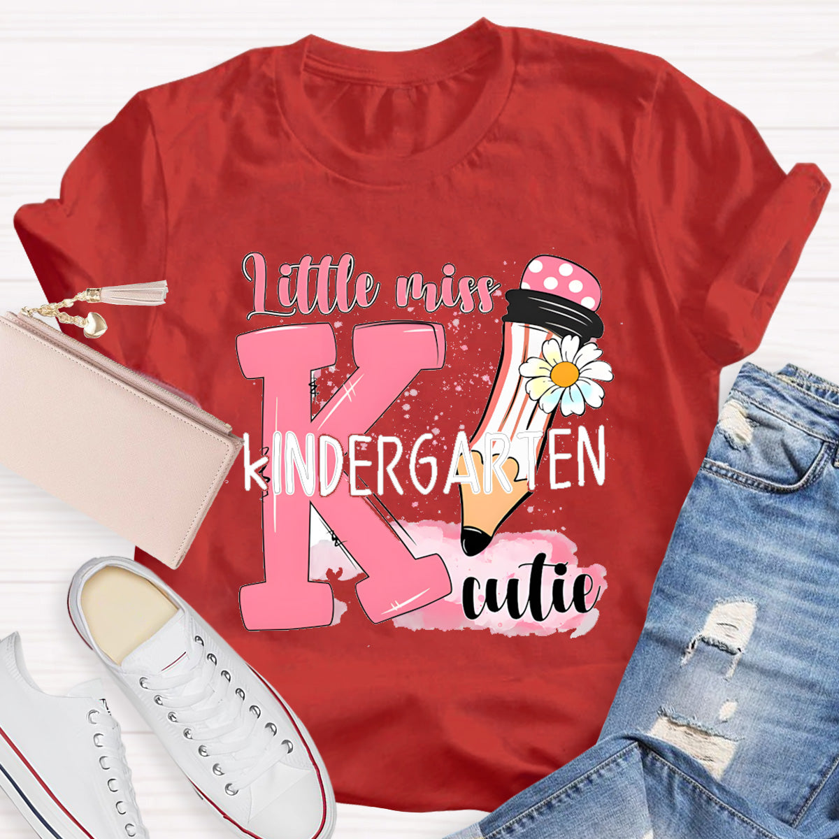 Personalized Grade Little Miss Kindergarten Cutie Teacher T-Shirt