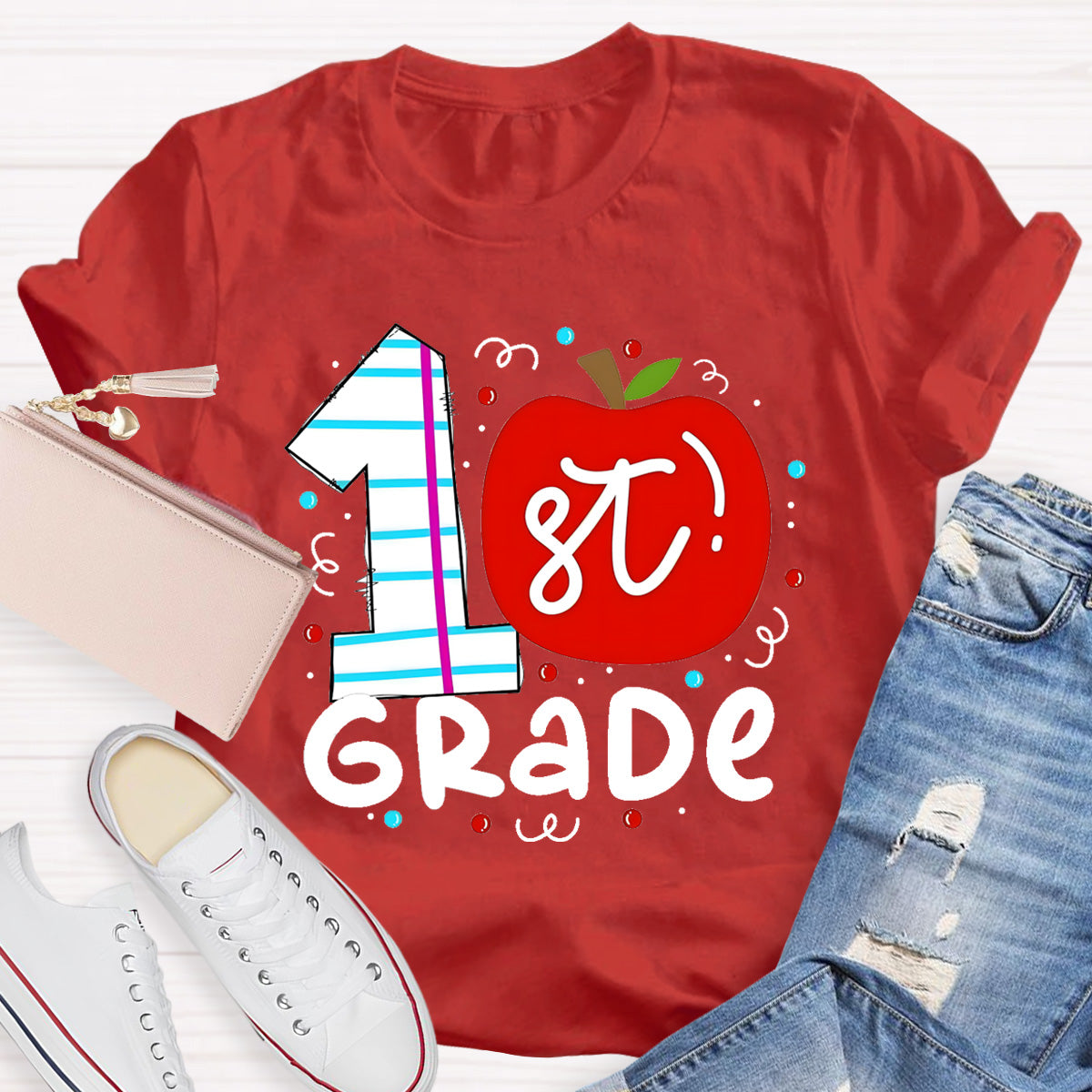 Personalized Grade 1st Grade Red Apple Teacher T-Shirt