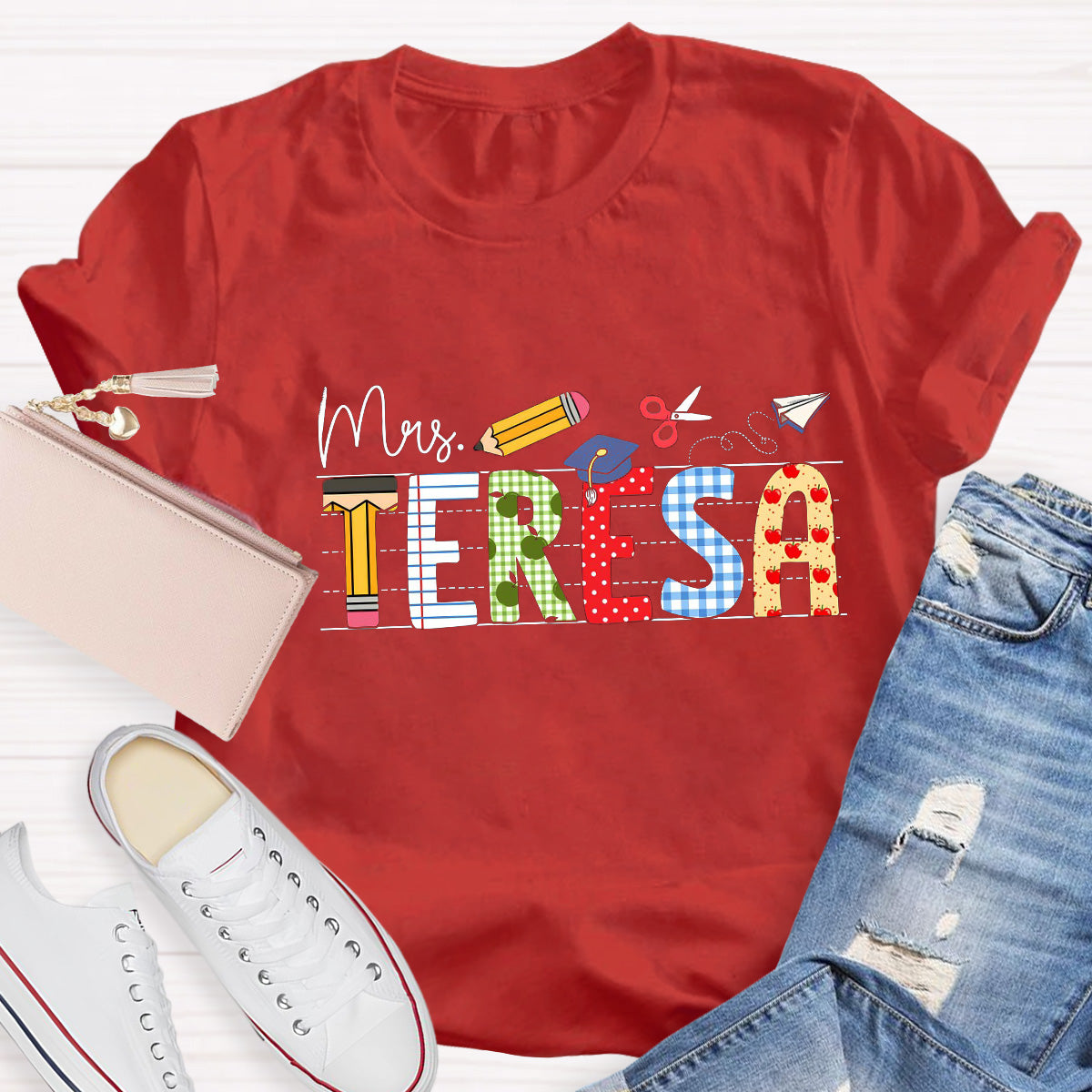 Personalized Name Paper Airplane Teacher T-Shirt