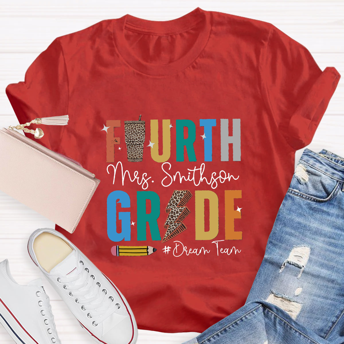 Personalized Grade And Name Leopard Water Cup Teacher T-Shirt