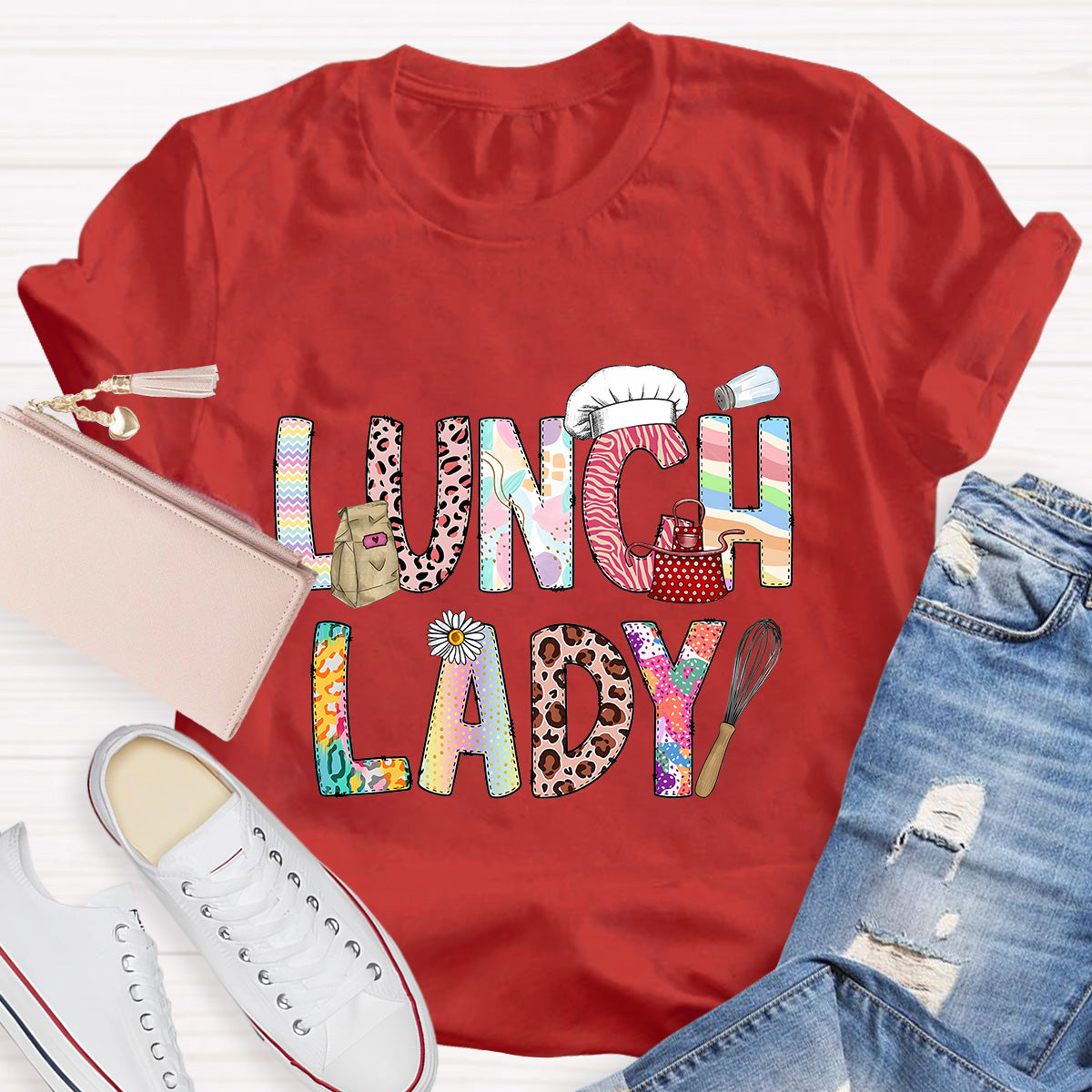 Lunch Lady Flower Teacher T-Shirt