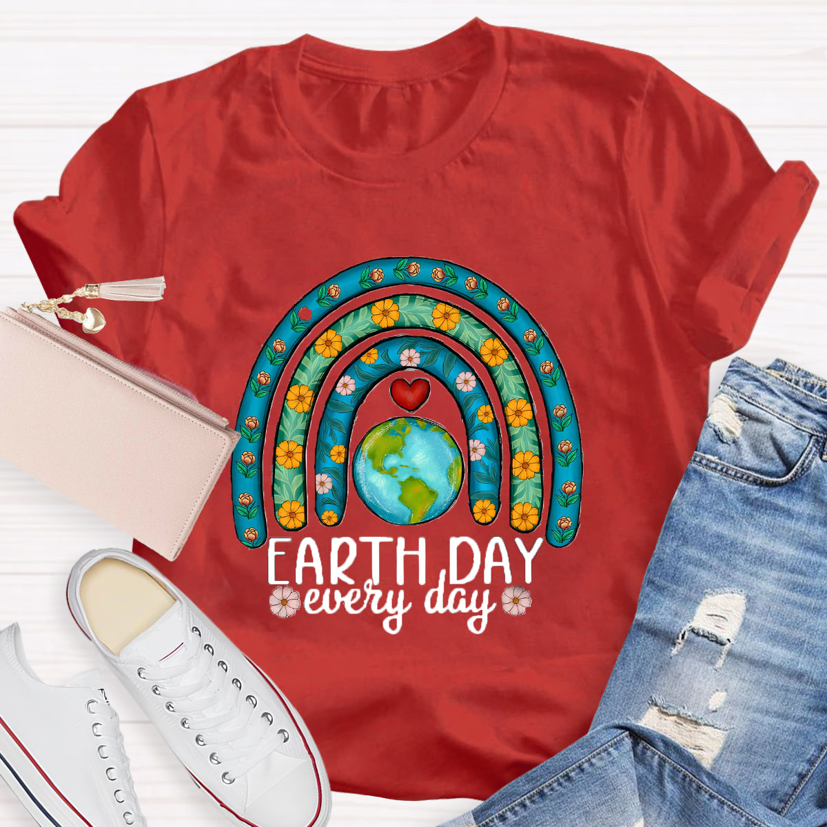 Earth Day Every Day Plant Rainbow Teacher T-Shirt