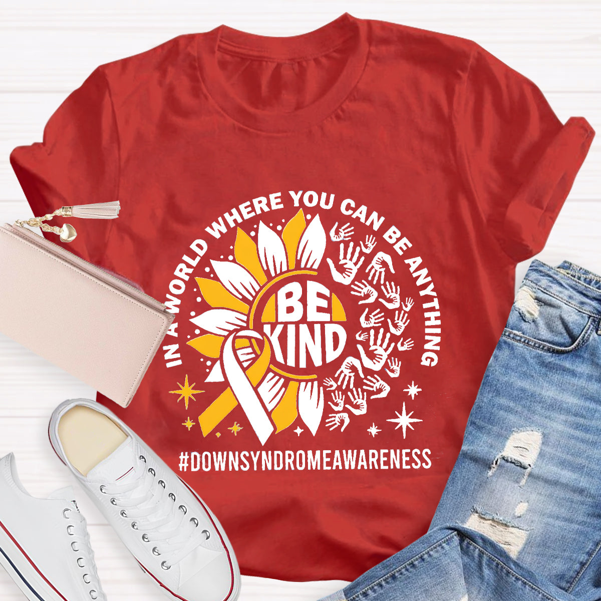 Be Kind Down Syndrome Awarenes Teacher T-Shirt