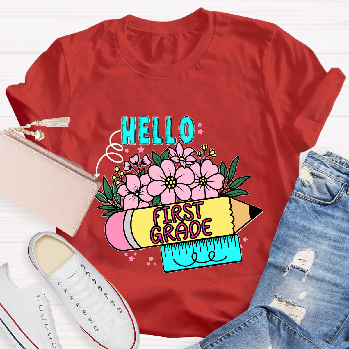 Personalized Grade Hello First Grade Back To School T-Shirt