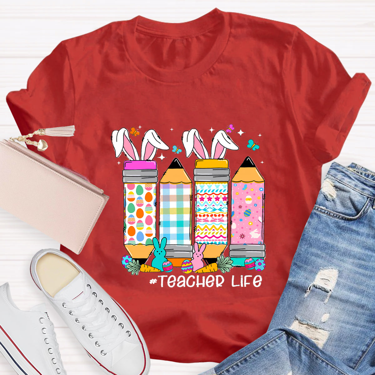 Easter Happy Life Teacher T-Shirt