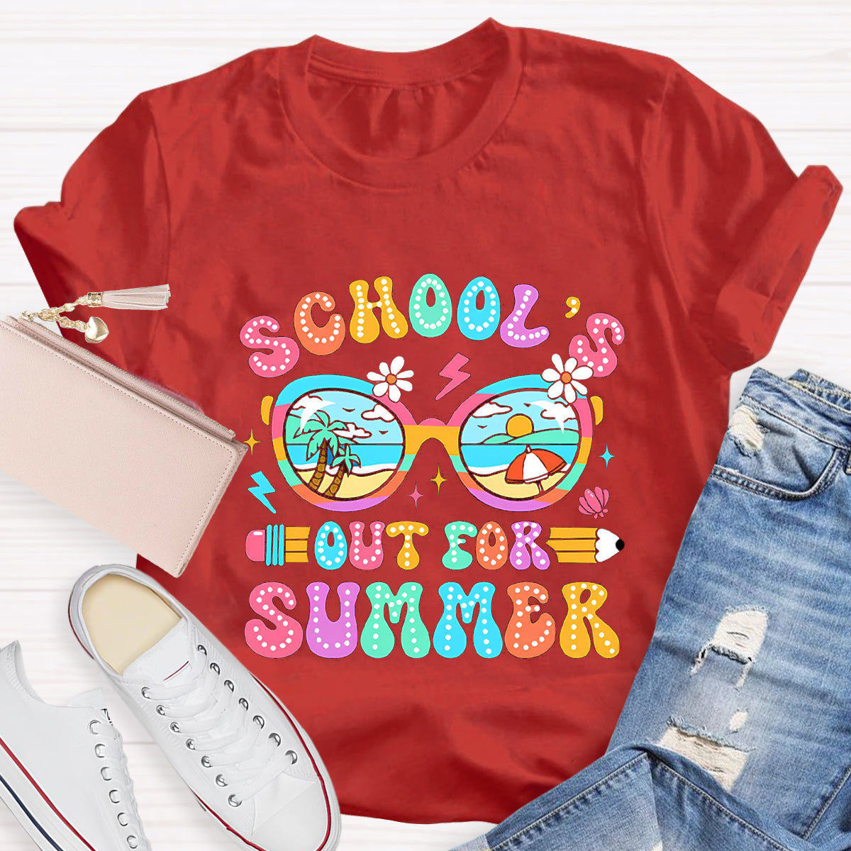 School's Out For Summer Beach Pencil Teacher T-Shirt