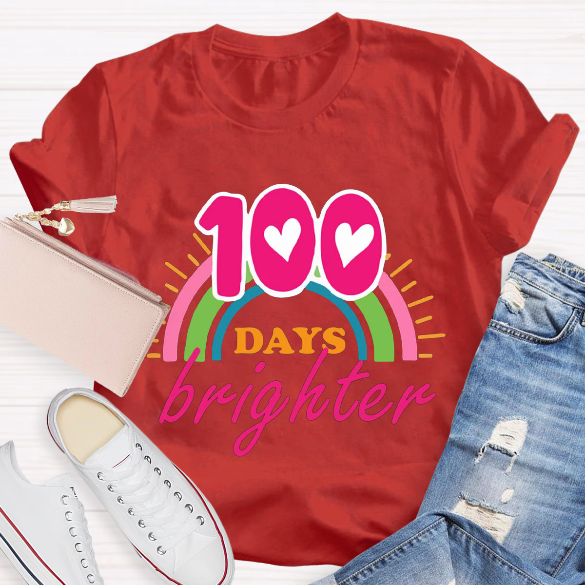 100 Days Brighter Pink Heart T-Shirt