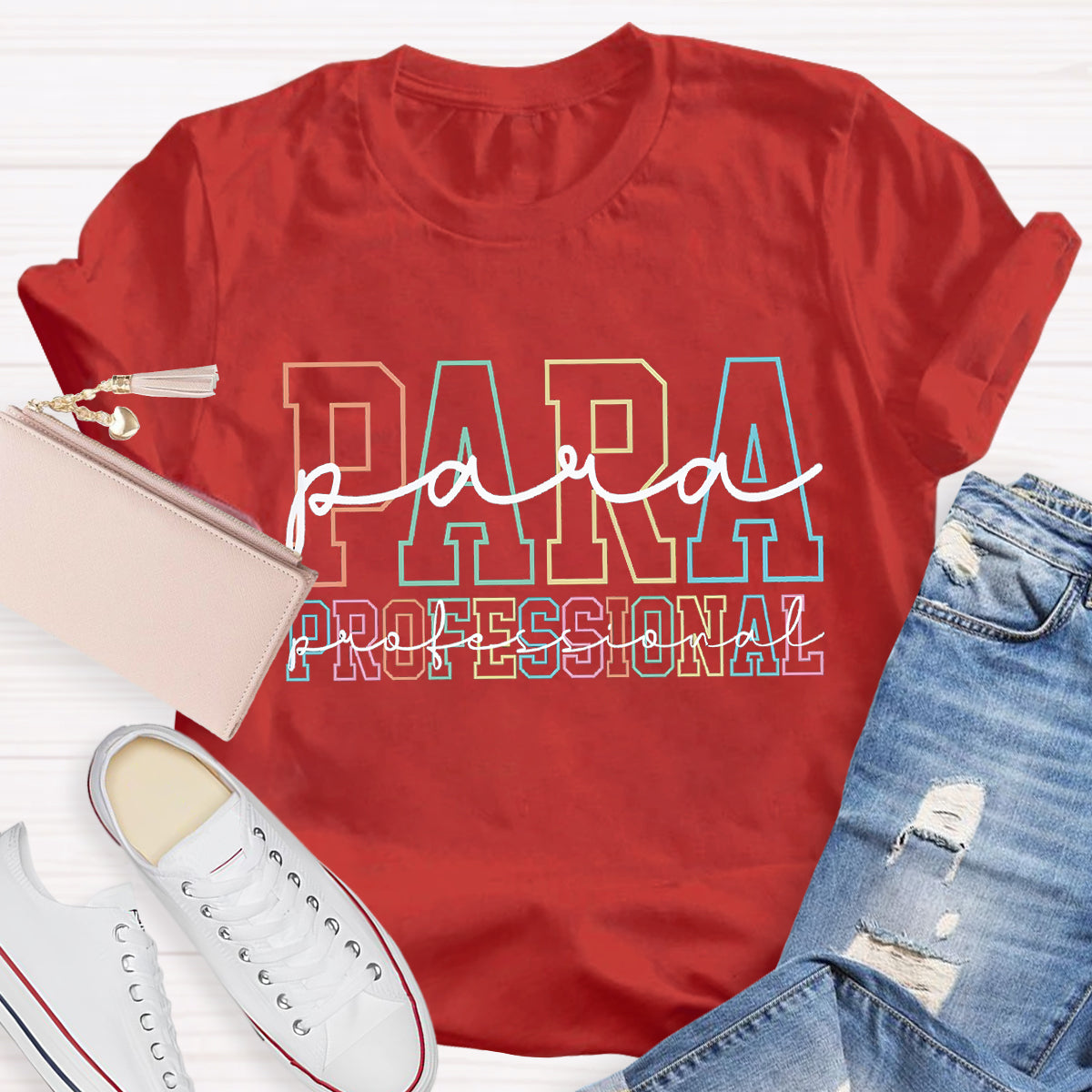 Colored abbreviated text Para Teacher T-Shirt