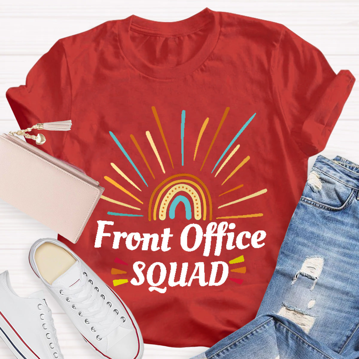 Rainbow Front Office Squad Teacher T-Shirt