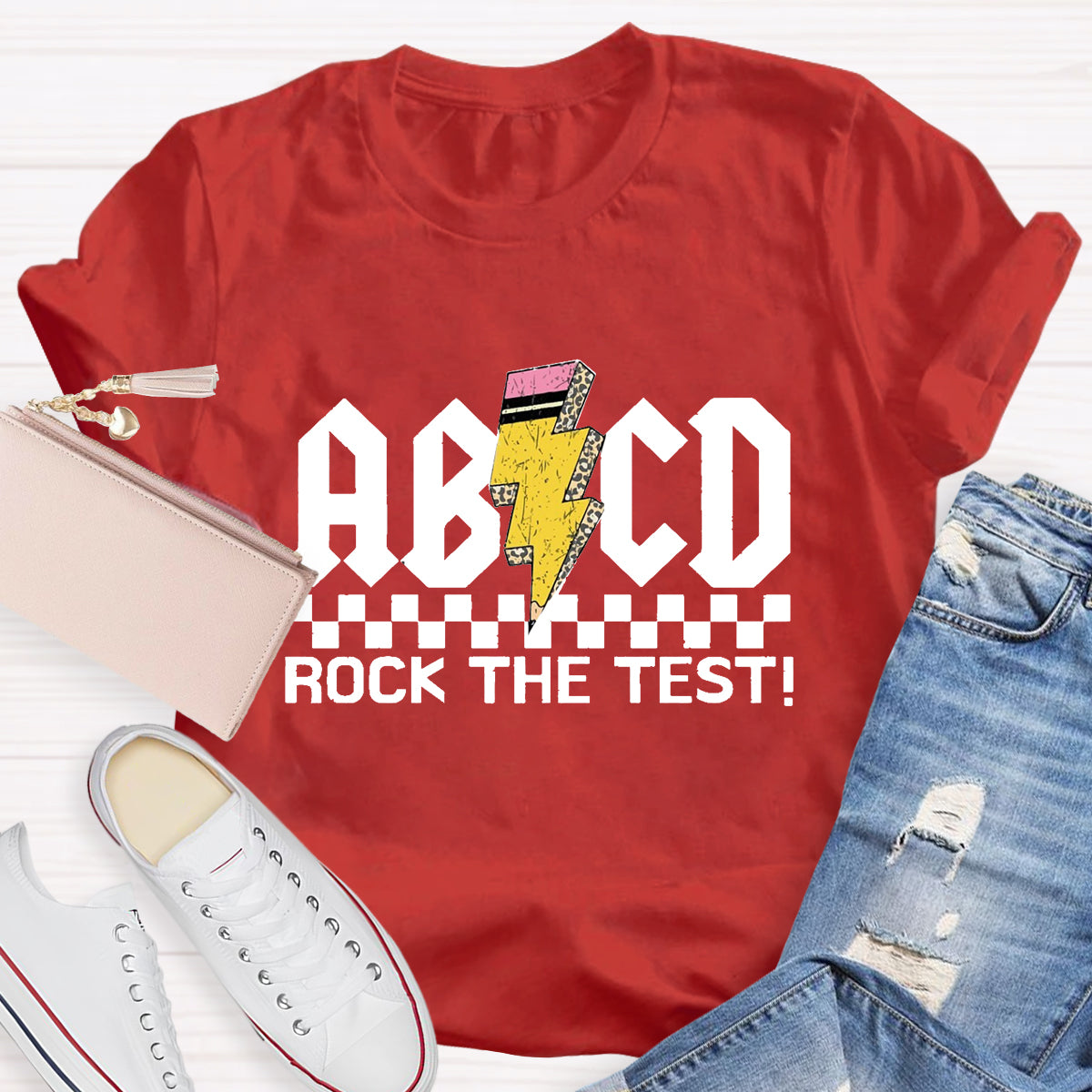 ABCD Rock The Test Teacher T-Shirt