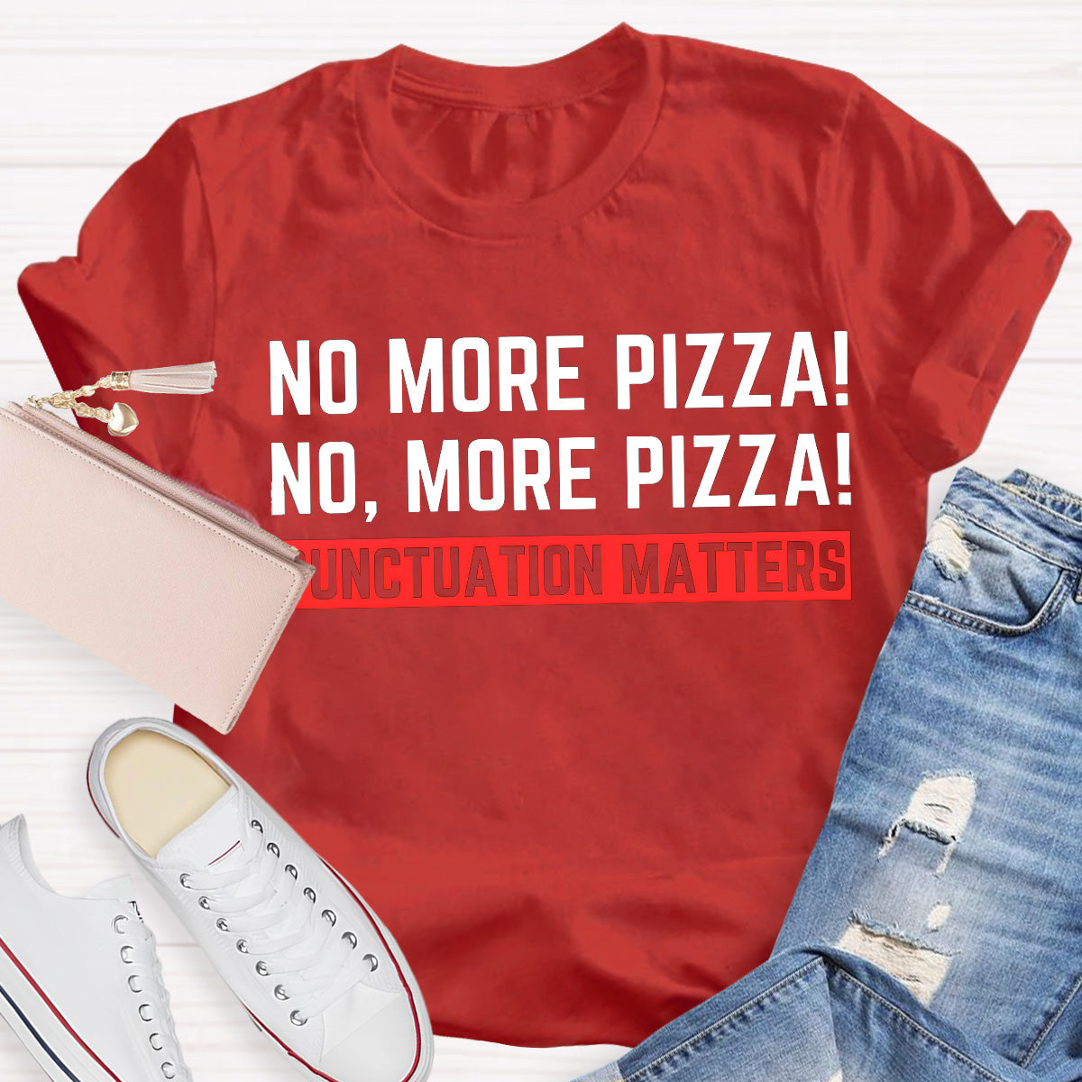No More Pizza Red Slogan Teacher T-Shirt