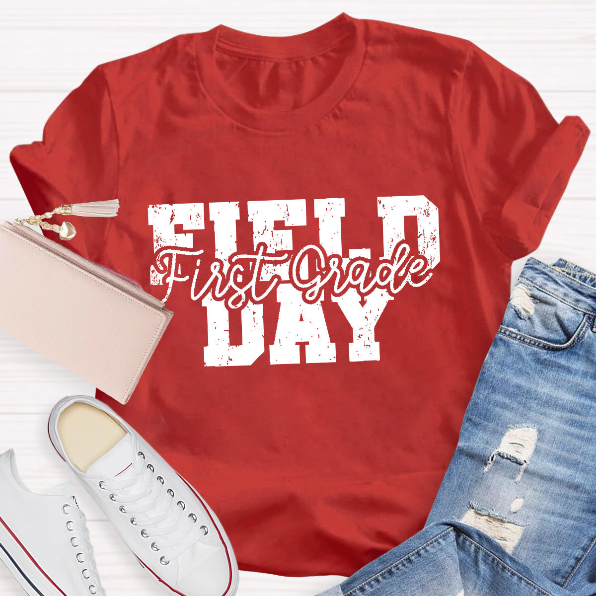 Personalized Grade Field Day Black Letter Teacher T-Shirt