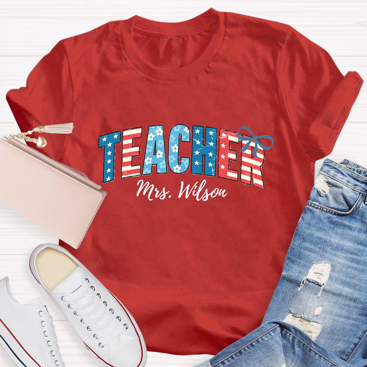 Personalized Teacher Name Independence Day T-Shirt