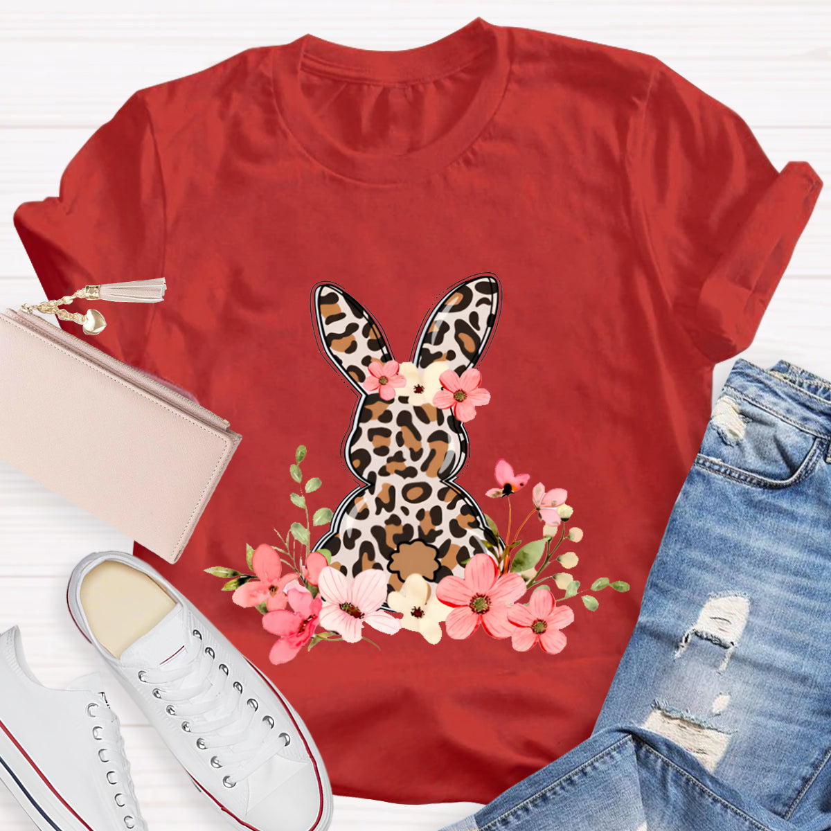 Leopard Bunny Teacher T-Shirt