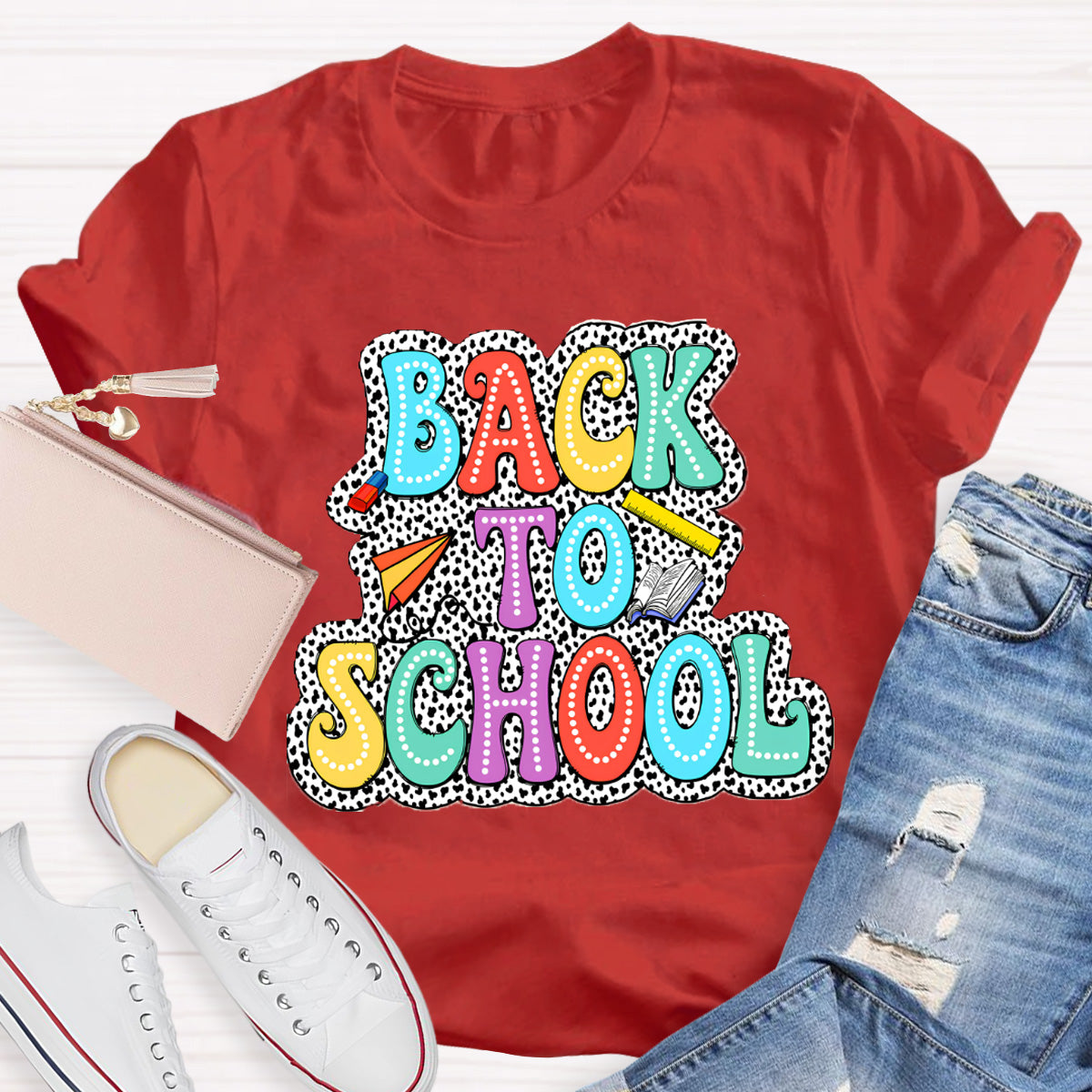 Welcome Back To School Dot Printed Teacher T-Shirt