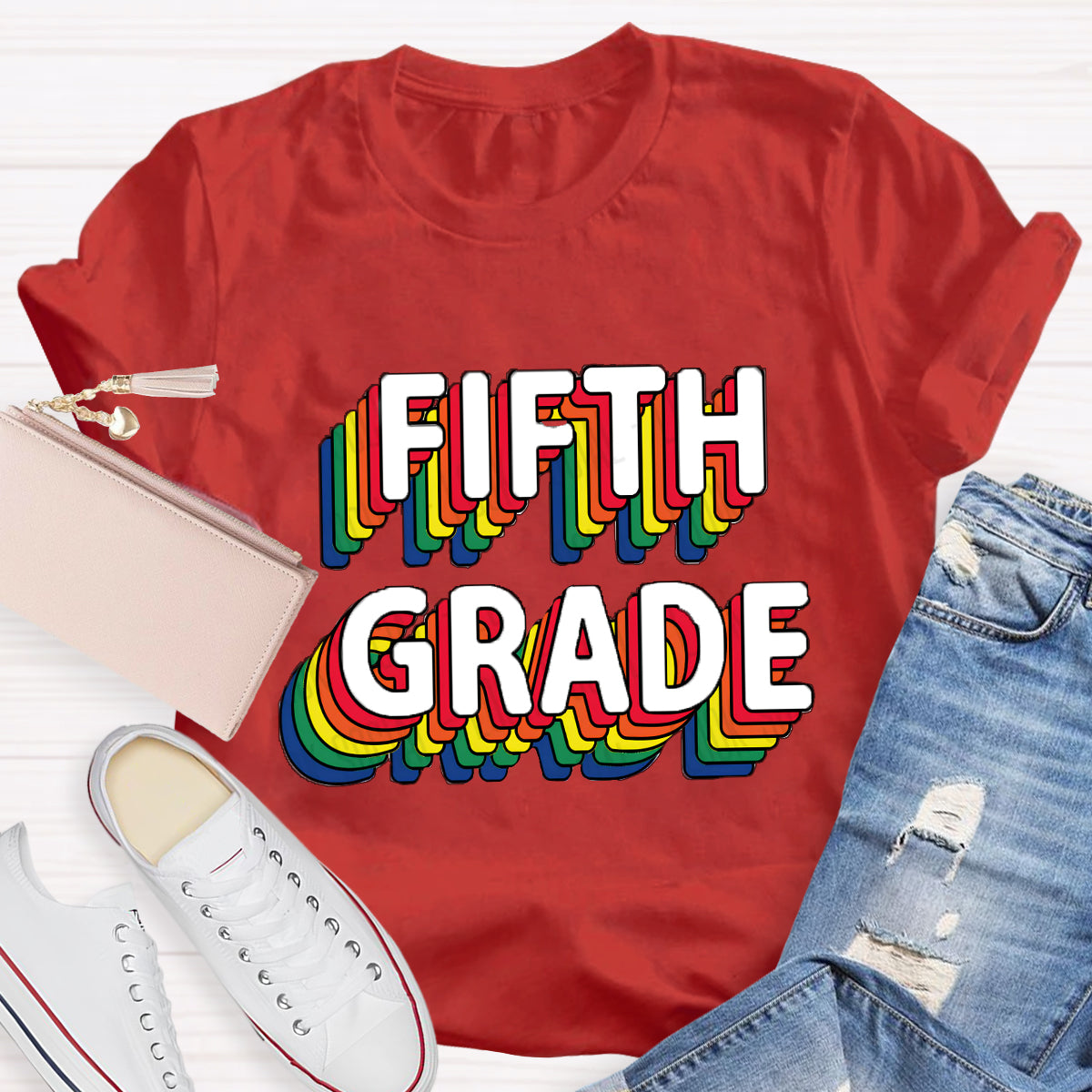 Personalized Grade Colored Text Teacher T-Shirt