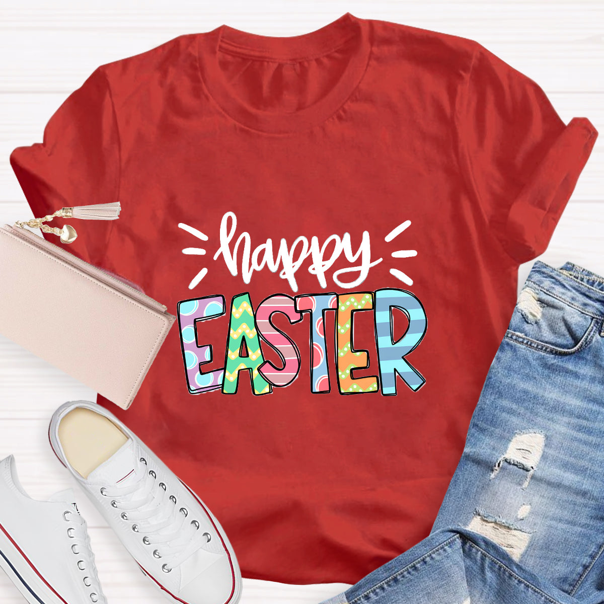 Happy Easter Colorful Printed Teacher T-Shirt