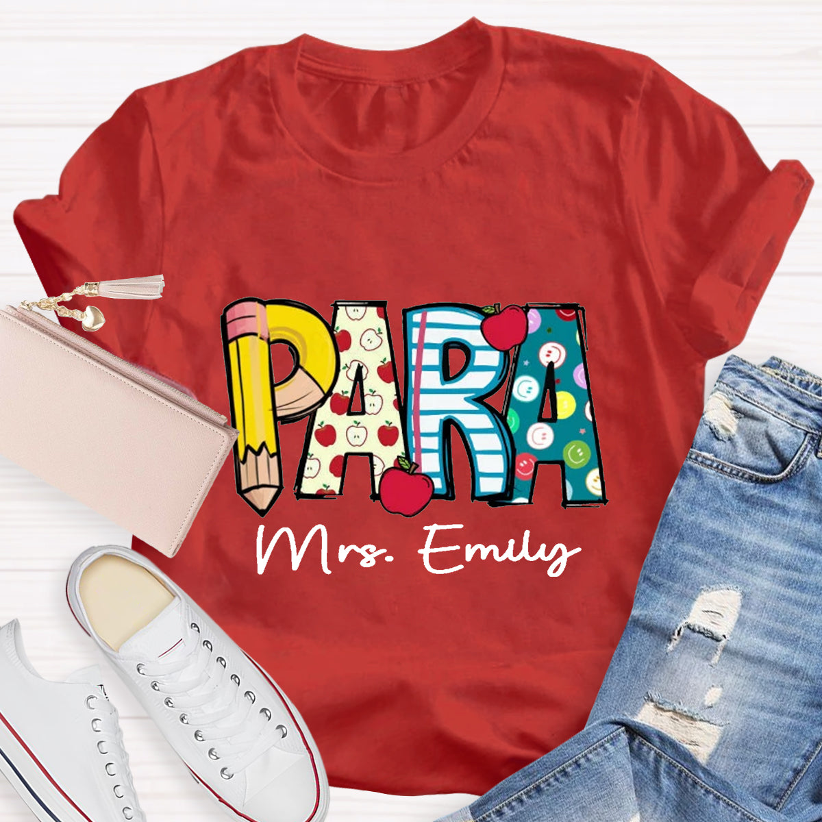 Personalized Para Teacher Name Apple Teacher T-Shirt