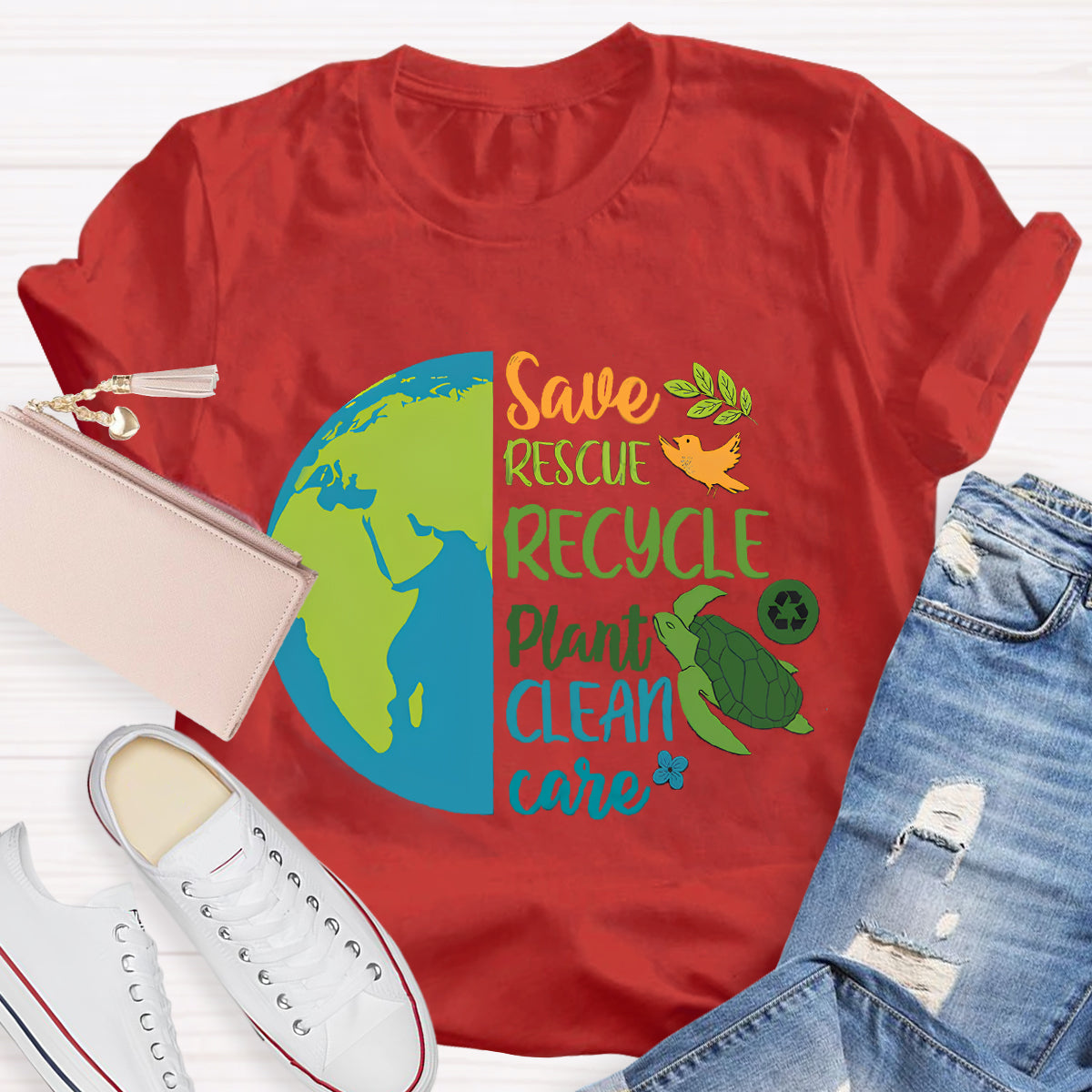 Save Rescue Recycle Plant Clean Care Earth Day T-Shirt