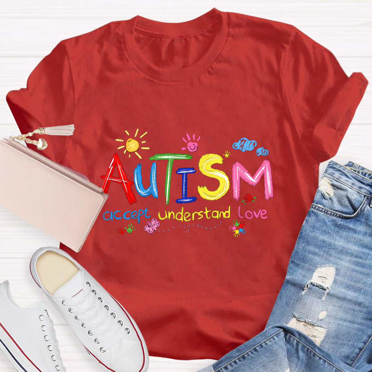 Brushstroke Autism Love Accept Teacher T-Shirt