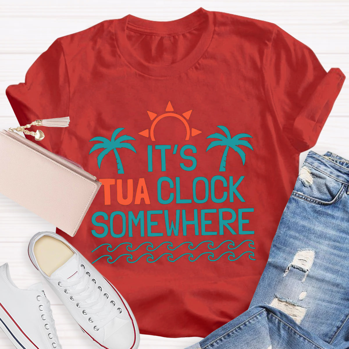 It's Tua Clock Somewhere Summer Beach Funny Retirement T-Shirt