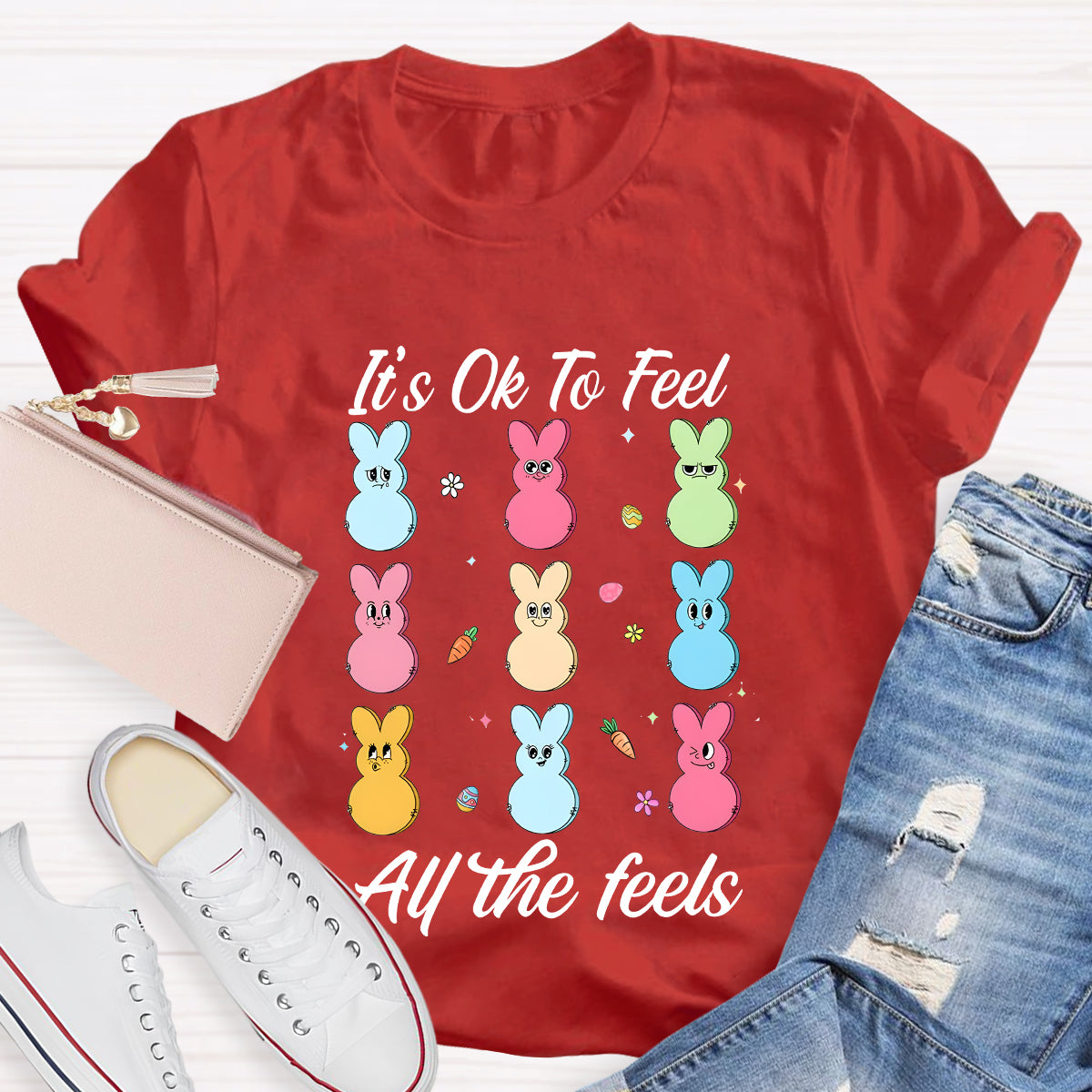 It's Ok To Feel All The Feels Bunny Teacher T-Shirt