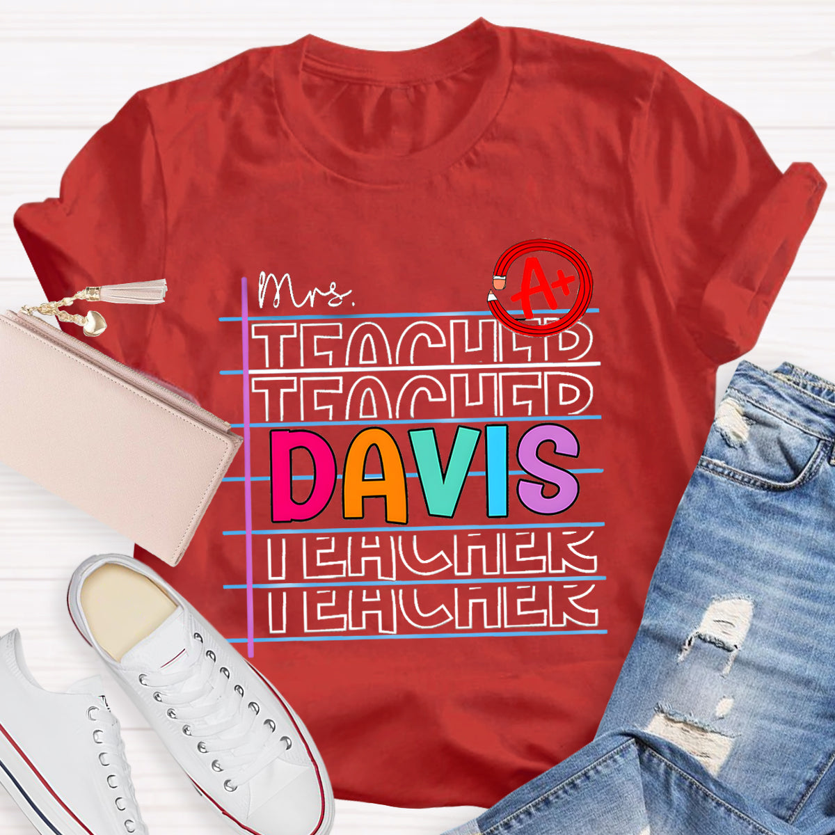 Personalized Name Colorful Letters Teacher T-Shirt