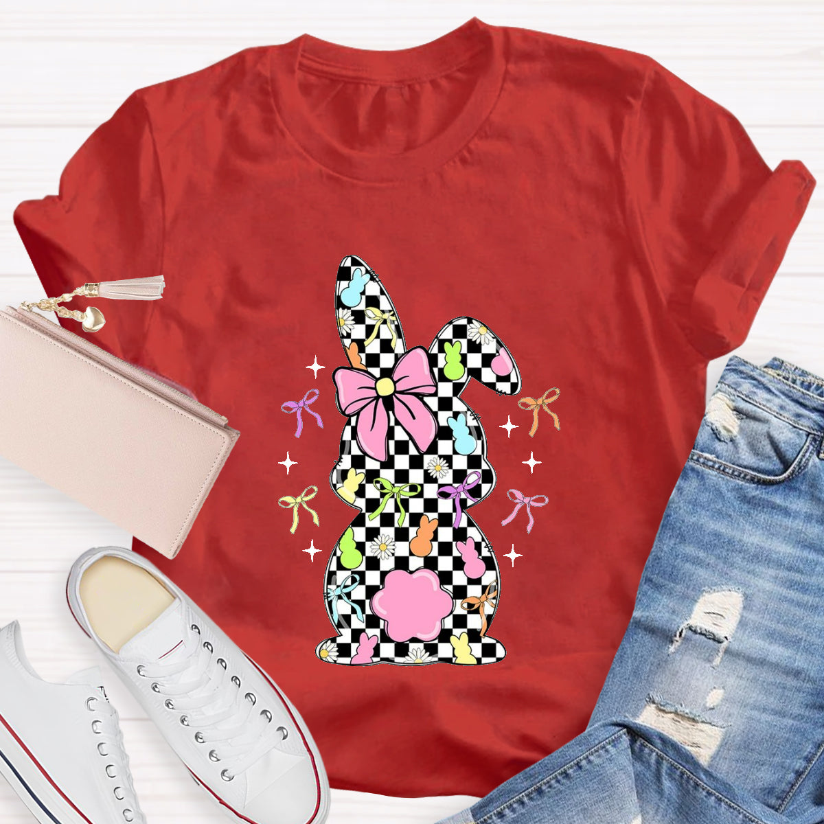 Easter Checkerboard Rabbit Teacher T-Shirt