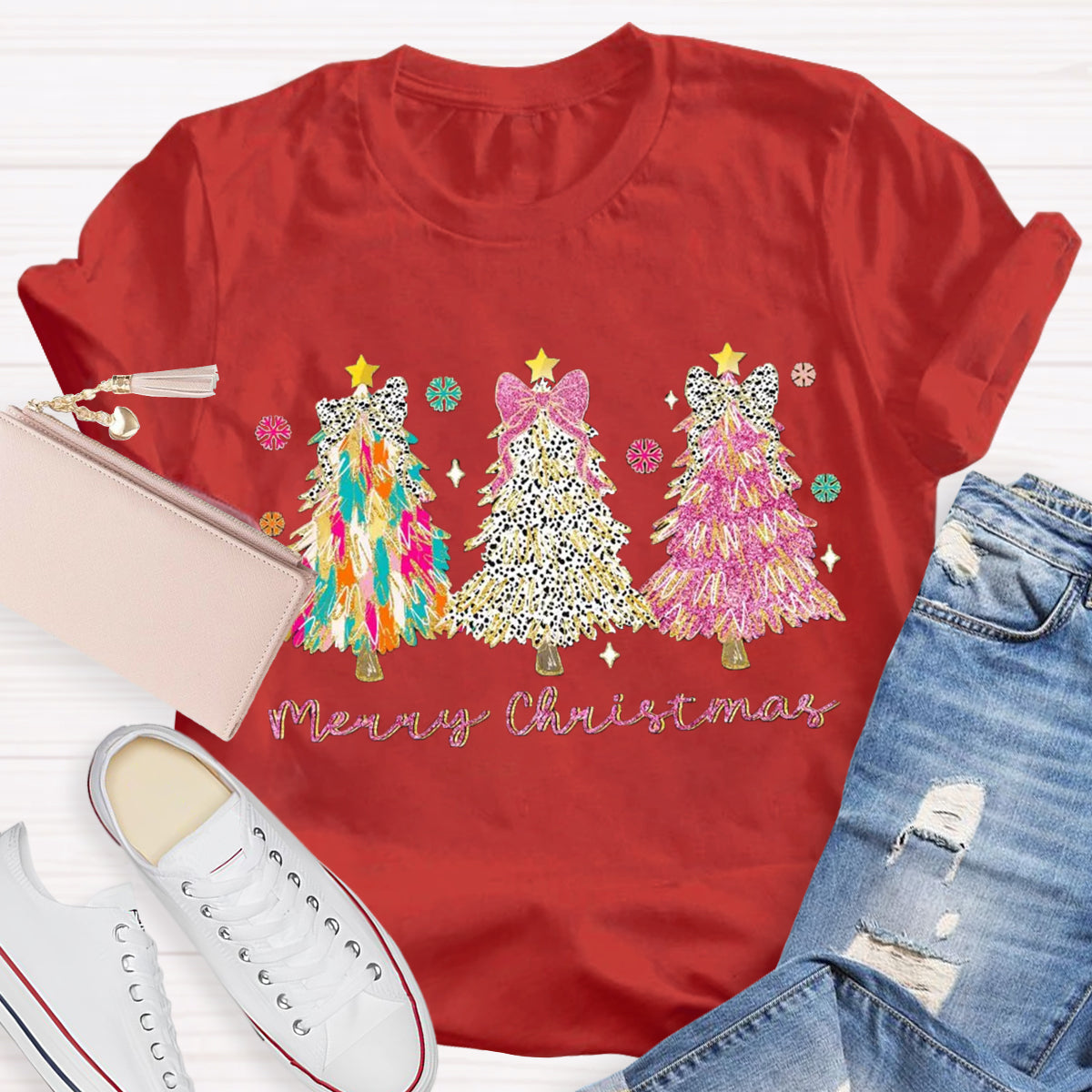 Colorful Coquette Glitter Christmas Tree T-Shirt