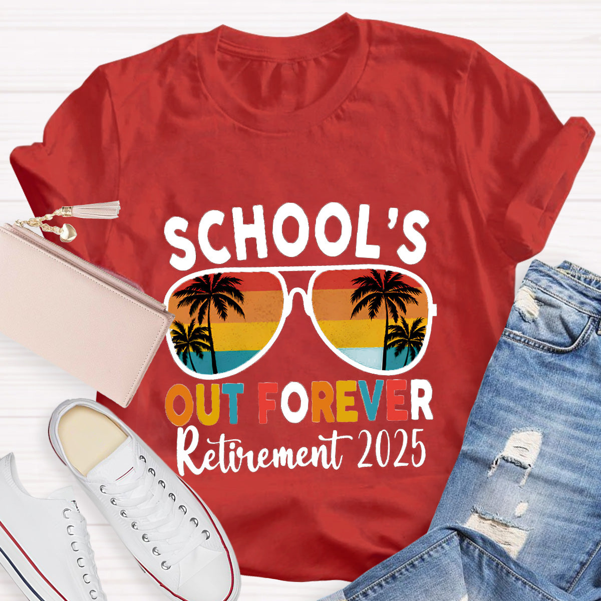 Personalized Retirement Year School's Out Forever Teacher T-Shirt
