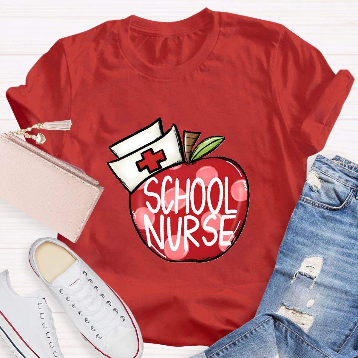 School Nurse Hat With Apple T-Shirt