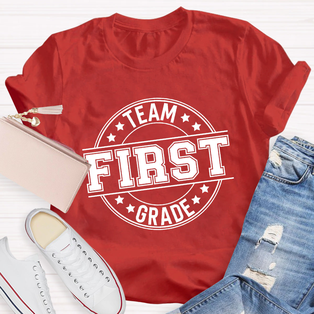 Personalized Grade Black Star Teacher T-Shirt