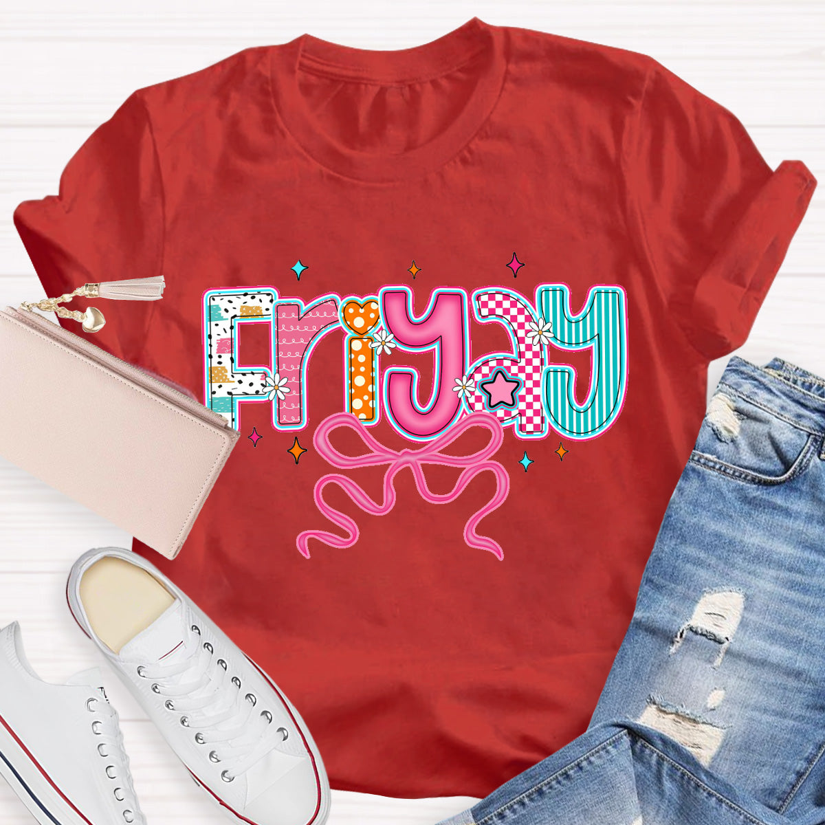 Friyay Pink Star Teacher T-Shirt