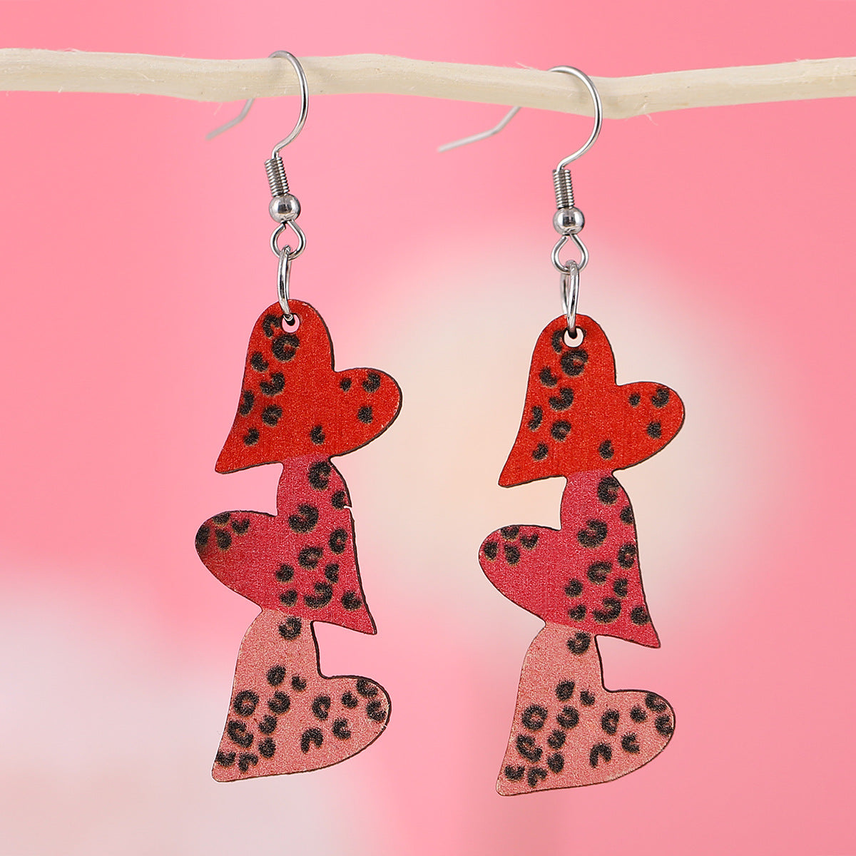 Checkered Leopard Print Polka Dot Heart Earrings