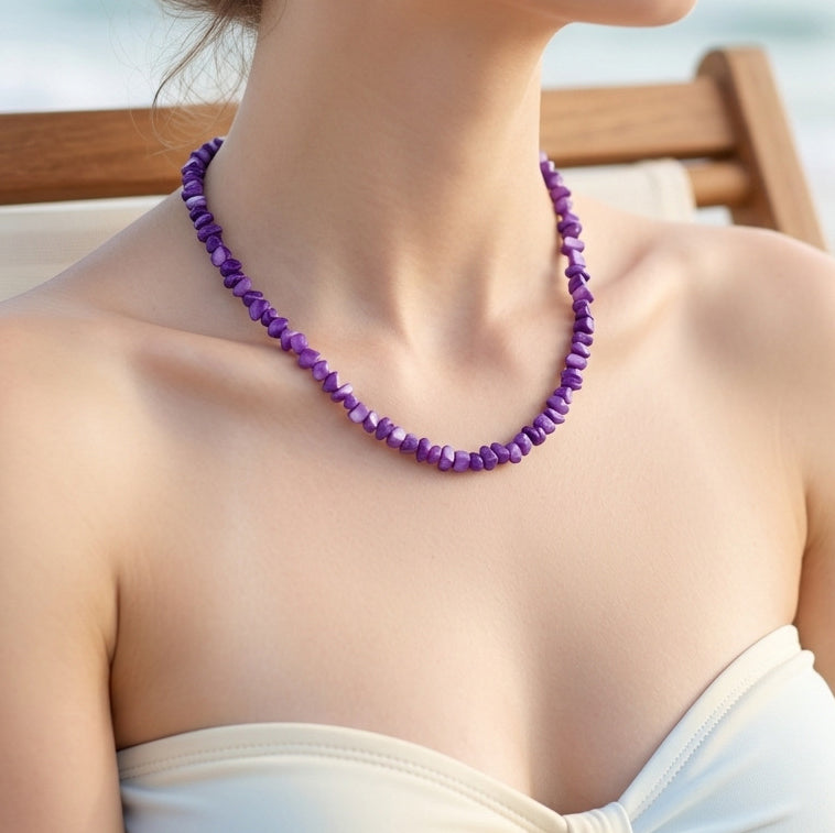 Natural Colorful Crushed Seashell Necklace — Bohemian-Style Summer Beach Vacation Clavicle Chain