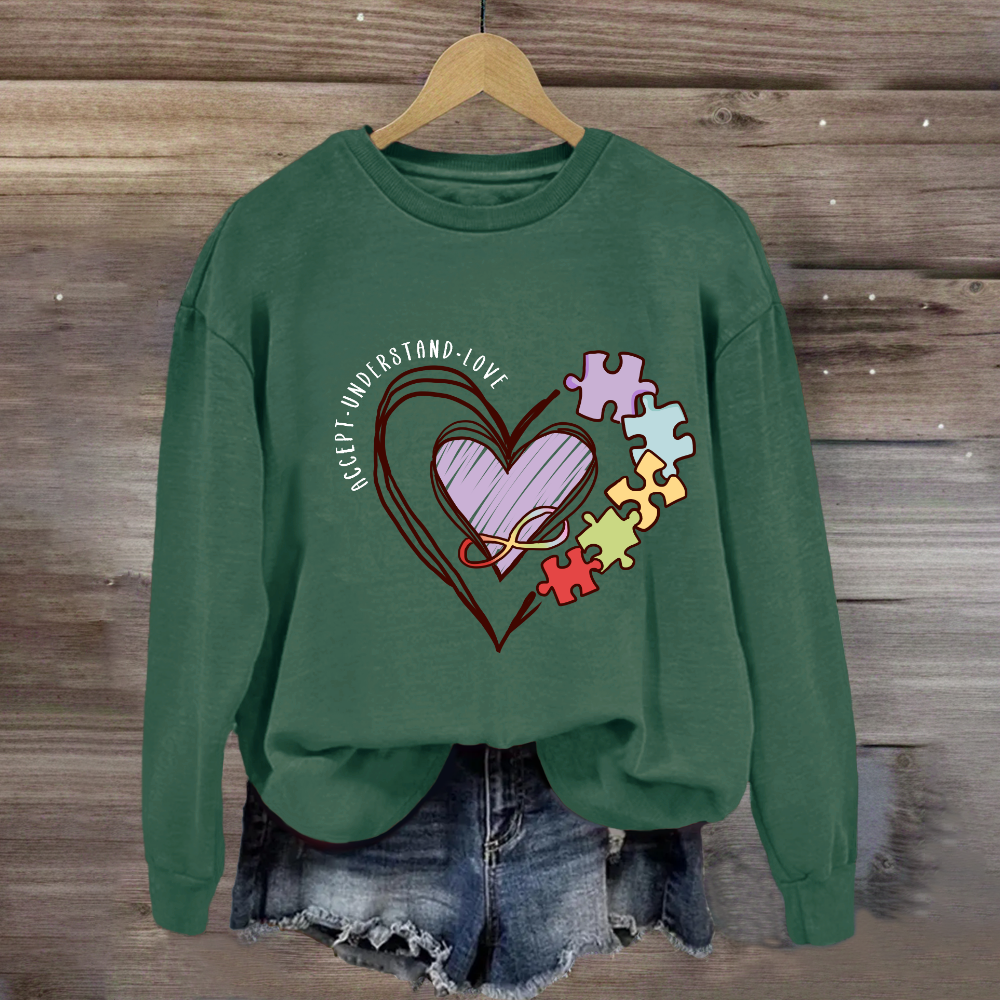 Accept Understand Love Puzzle Heart Sweatshirt
