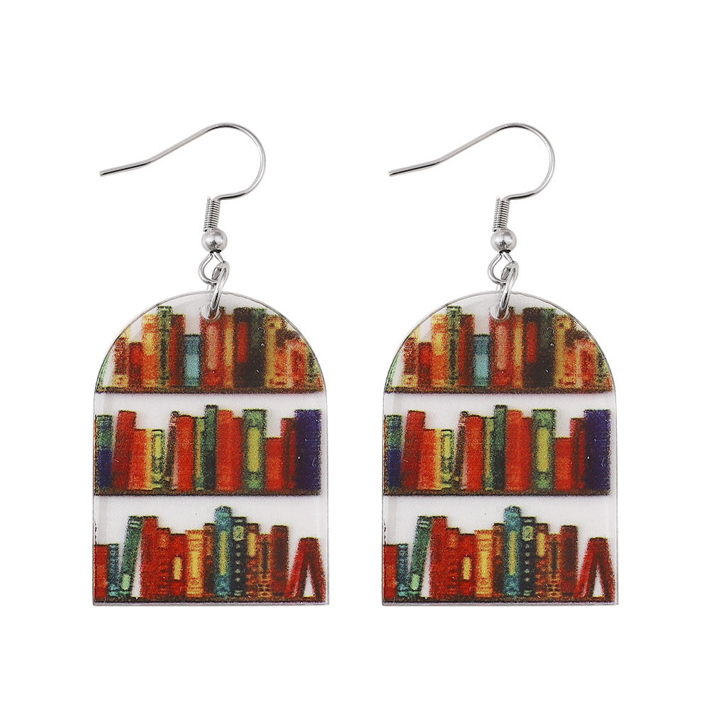 Library Bookshelf Transparent Earrings