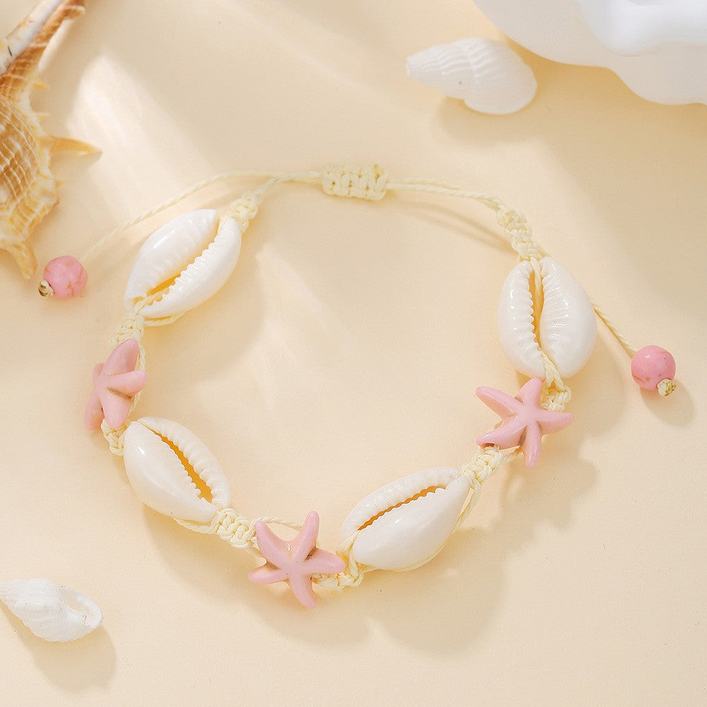 Minimalist Vacation-Style Beaded Bracelet — Featuring Shell Pendant Crushed Stones And Faux Pearls