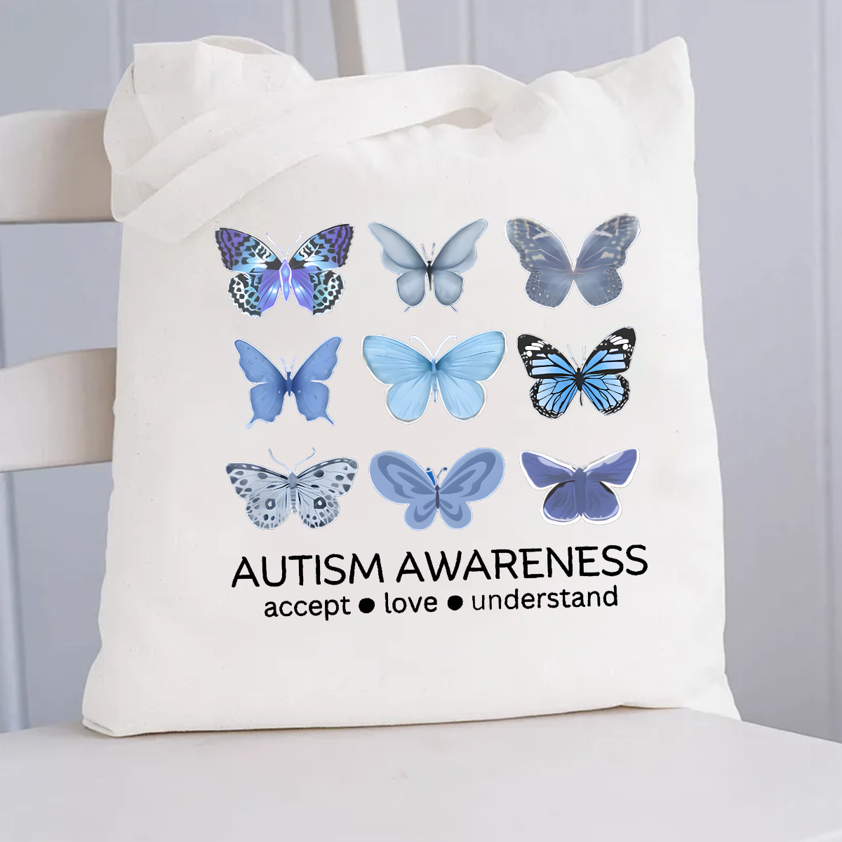 Autism Awareness Butterfly Canvas Tote Bag